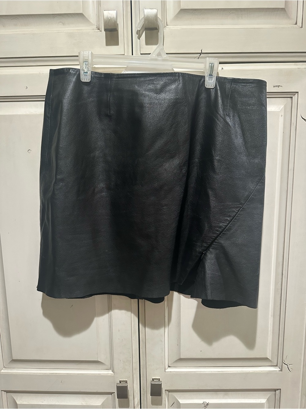 Venezia Black Faux Leather Mini Skirt with Asymmetrical Detail